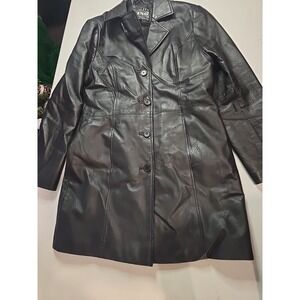 Vintage Quality Gino Leather Womens Black Long Sleeve Button Front Jacket Sz M